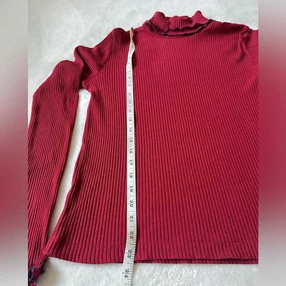 J. Crew Deep Red Ribbed Turtleneck with Navy Edges - Picture 4 of 4